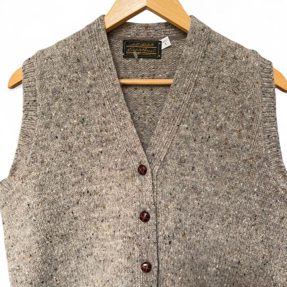 Vintage Eddie Bauer Wool Tweed Sweater Vest Speckled Knit size L - Picture 3 of 8